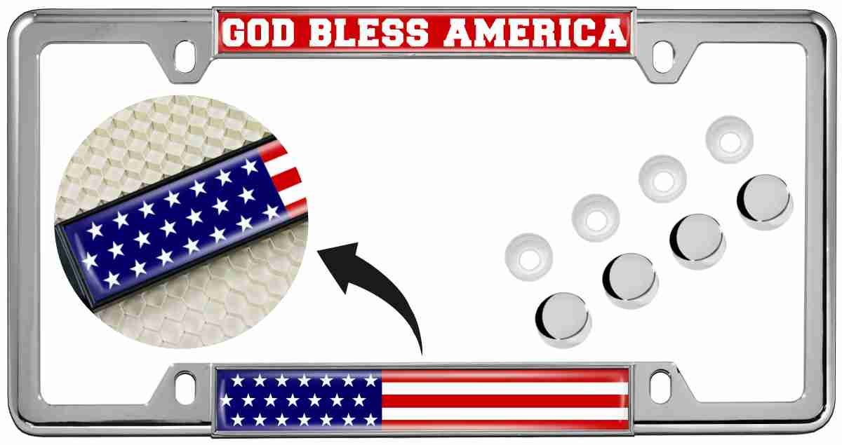 God Bless America USA Flag - Car Metal License Plate Frame Questions & Answers