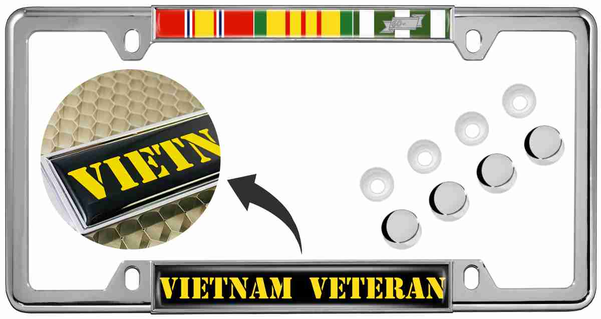 Vietnam Veteran 3 Service Ribbons - Car Metal License Plate Frame Questions & Answers