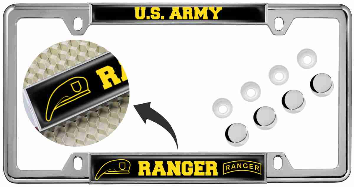 What is the unique feature of the top design of the license plate frame?