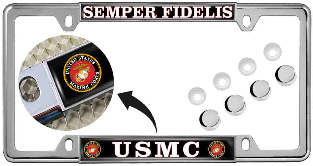 USMC - Semper Fidelis - Car Metal License Plate Frame Questions & Answers