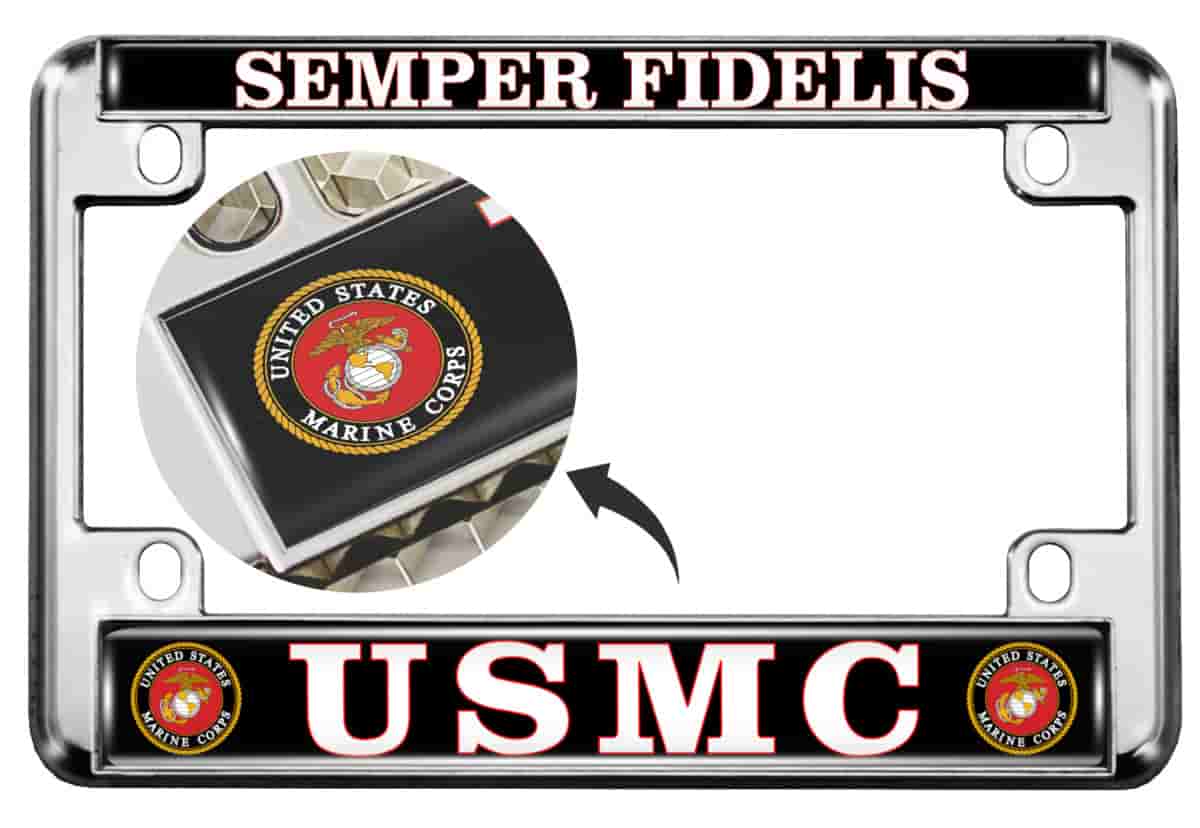 USMC - Semper Fidelis - Motorcycle Metal License Plate Frame Questions & Answers