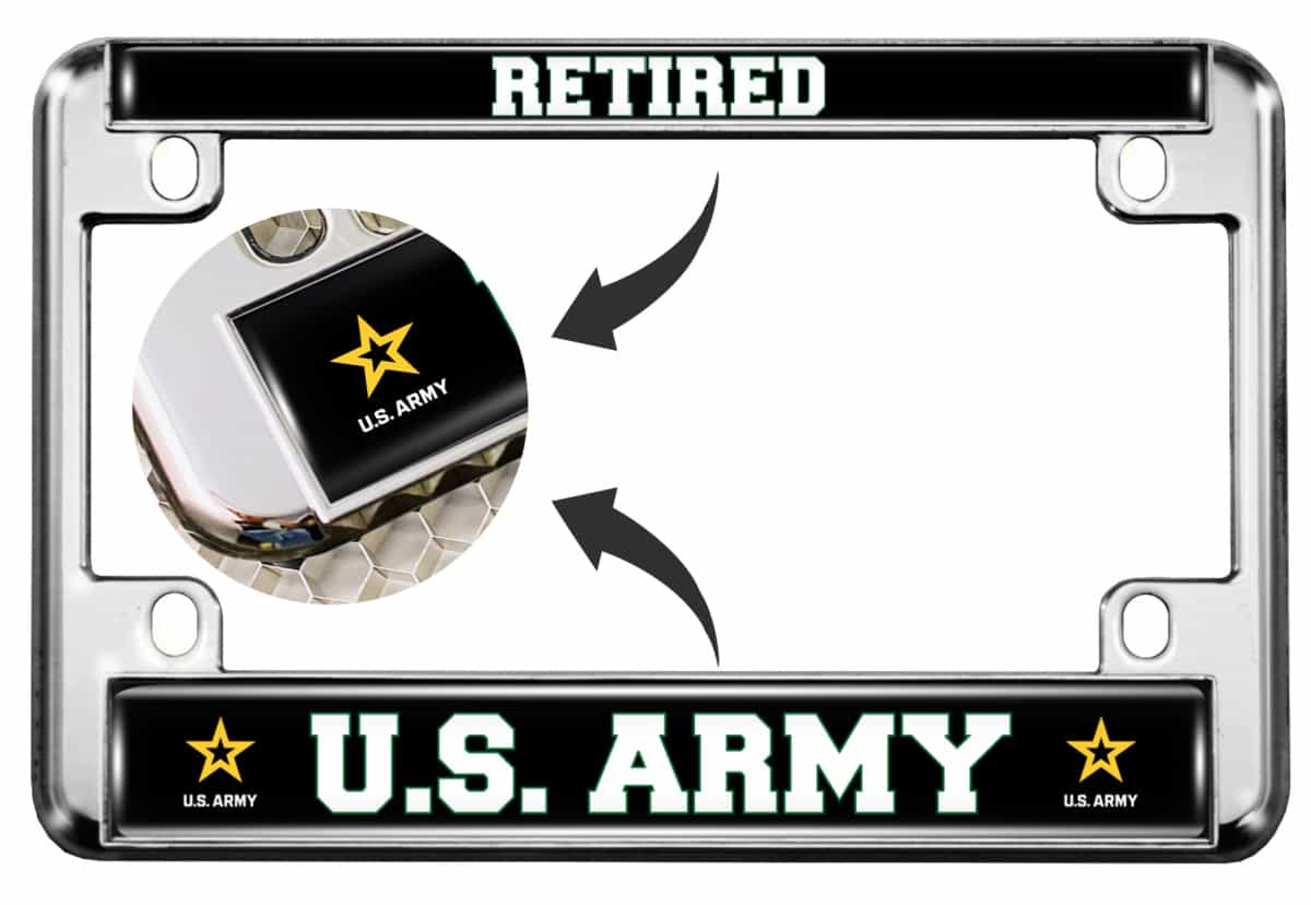 U.S. Army Retired with Star Logo - Motorcycle Metal License Plate Frame Questions & Answers